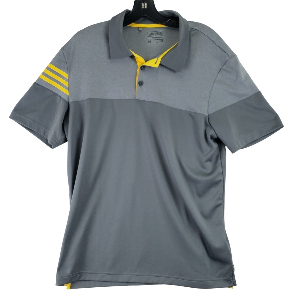 Adidas Ultimate365 Golf Polo Shirt Mens Medium Grey Yellow Colorblock Sporty